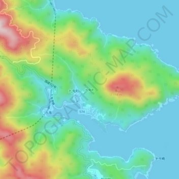 九鬼町の地形図、標高、地勢