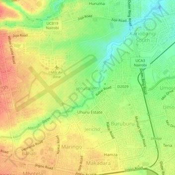 Jerusalemの地形図、標高、地勢