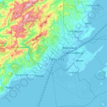 Cebu Cityの地形図、標高、地勢