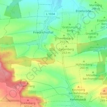 Königsthalの地形図、標高、地勢