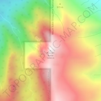 Russian Butteの地形図、標高、地勢