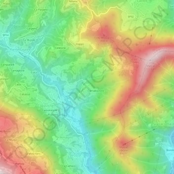 Mortesinaの地形図、標高、地勢