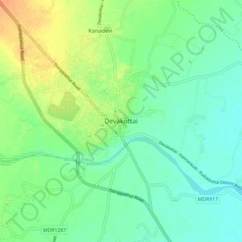 Devakottaiの地形図、標高、地勢