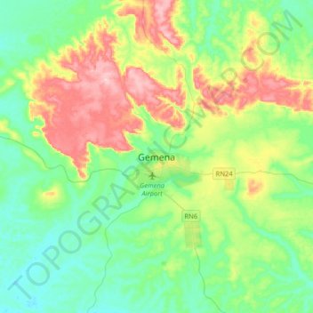 Gemenaの地形図、標高、地勢