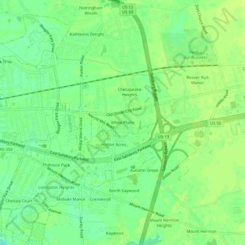 White Plainsの地形図、標高、地勢