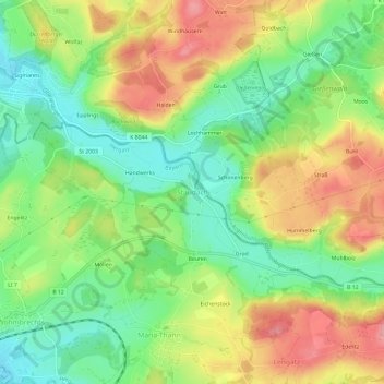 Staudachの地形図、標高、地勢