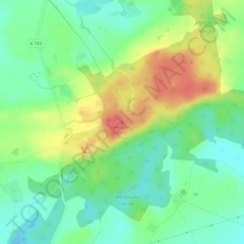 Helpter Bergの地形図、標高、地勢
