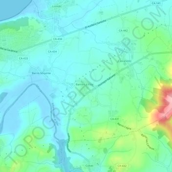 Suesaの地形図、標高、地勢