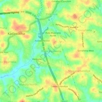 Ihala Biyanwilaの地形図、標高、地勢
