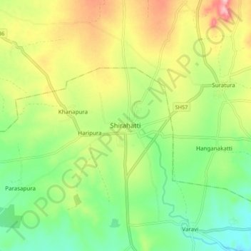 Shirahattiの地形図、標高、地勢