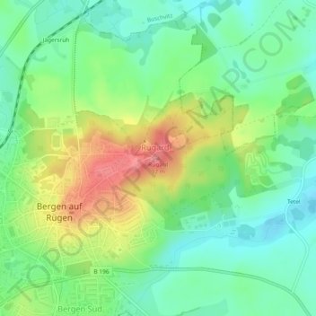 Rugardの地形図、標高、地勢