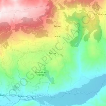 Berdouの地形図、標高、地勢