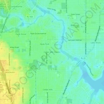 Cedar Hills Estatesの地形図、標高、地勢
