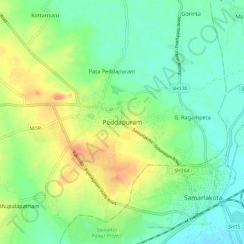 Peddapuramの地形図、標高、地勢