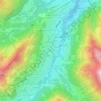 Tobelの地形図、標高、地勢