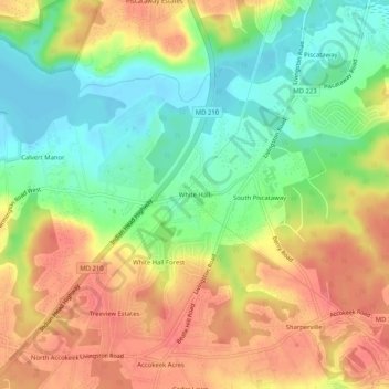 White Hallの地形図、標高、地勢