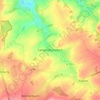 Langenchursdorfの地形図、標高、地勢