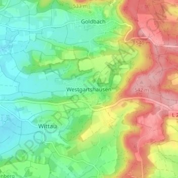 Westgartshausenの地形図、標高、地勢