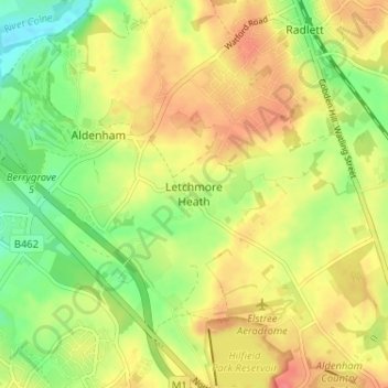 Letchmore Heathの地形図、標高、地勢