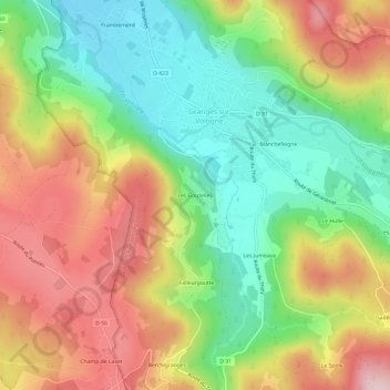 Les Goutellesの地形図、標高、地勢