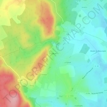 Challuéeの地形図、標高、地勢