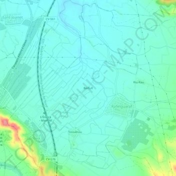 Berfullの地形図、標高、地勢