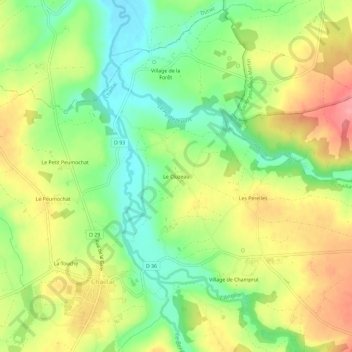 Le Cluzeauの地形図、標高、地勢