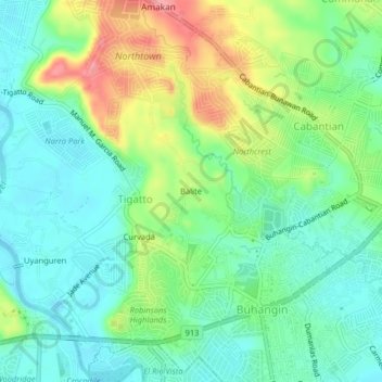 Baliteの地形図、標高、地勢