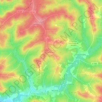 Peynon - Commune de Semensの地形図、標高、地勢