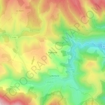 Malecombeの地形図、標高、地勢