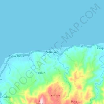 Manukanの地形図、標高、地勢