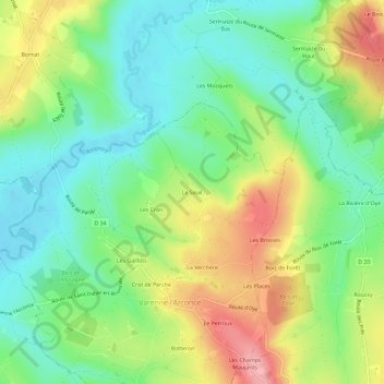Le Seuilの地形図、標高、地勢