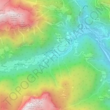Sorarùの地形図、標高、地勢
