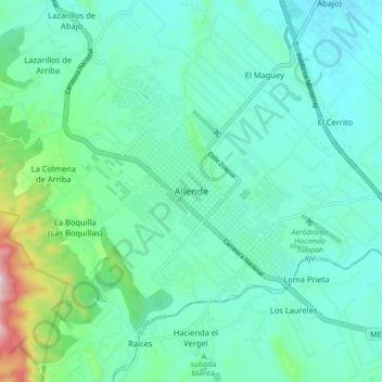 Allendeの地形図、標高、地勢
