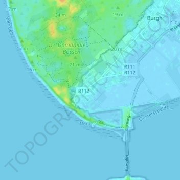 Westenschouwenの地形図、標高、地勢