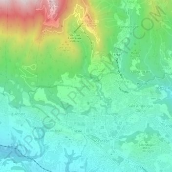 Velateの地形図、標高、地勢