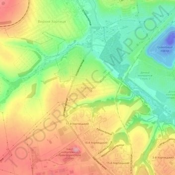 Khortytsiaの地形図、標高、地勢