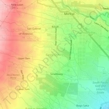 Bago Oshiroの地形図、標高、地勢
