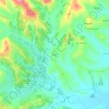 Stevaniの地形図、標高、地勢