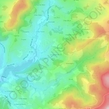 Le Saignardの地形図、標高、地勢
