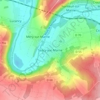 Saâcy-sur-Marneの地形図、標高、地勢