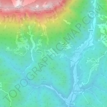 Cesariis / Podbardoの地形図、標高、地勢