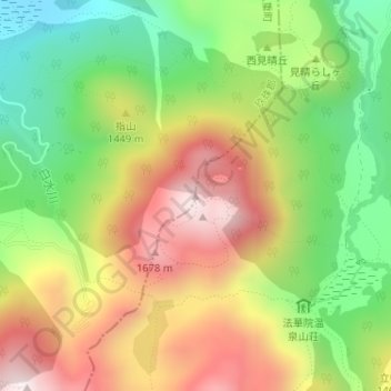 三俣山の地形図、標高、地勢