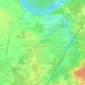 La Jasnièreの地形図、標高、地勢