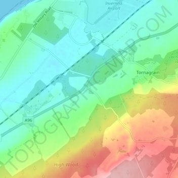 Tornagrainの地形図、標高、地勢
