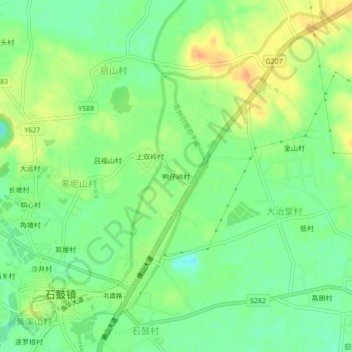 鸭仔岭村の地形図、標高、地勢