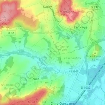 Dive-le-Francの地形図、標高、地勢