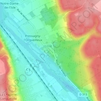Le Chesnayの地形図、標高、地勢