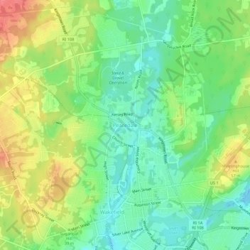 Peacedaleの地形図、標高、地勢