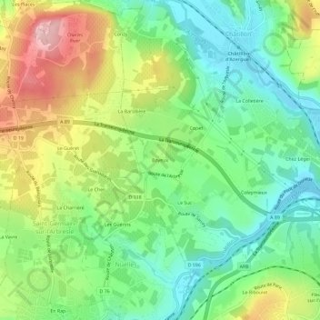 Boyeuxの地形図、標高、地勢